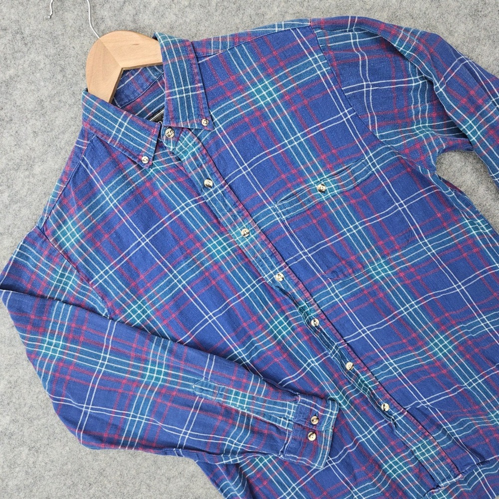 David Taylor Button Down Shirt Mens Medium Blue Plaid Long Sleeve Cotton Flannel